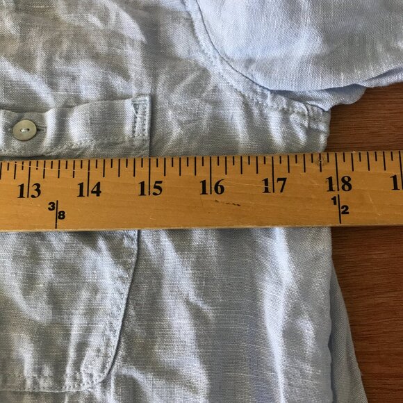 Tahari 100% Linen Top Women S Blue Button Up Pocket Long Sleeve Collared 17035 - Picture 8 of 15